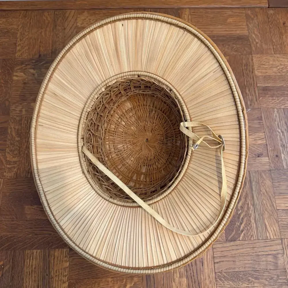 Vintage 50s Hand-Woven Bamboo Safari Pith Helmet with Chin Strap